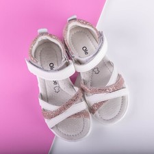 Girls Kids Leather White And Pink Sandals US 11 Size.