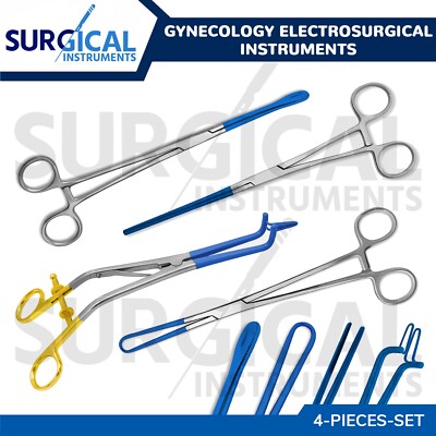 4 Pcs Blue Coated Forceps Gynecology Electrosurgical Instrument Set German Grade