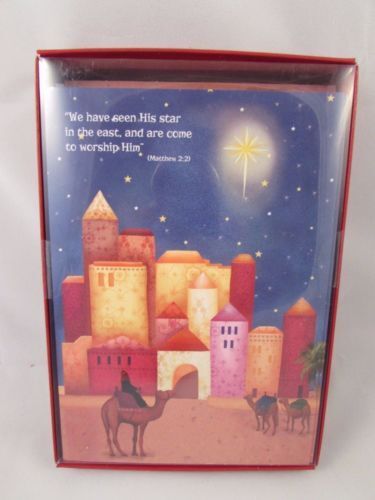 18 ct CHRISTMAS CARDS CAMELS IN FRONT OF BETHLEHEM MATTHEW 2:2 QUOTED NEW - Afbeelding 1 van 1