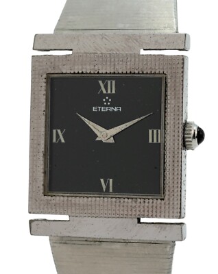 Vintage 1940's Eterna 27mm Mechanical Peseux 7040 Black Dial Watch 408.6327.21!