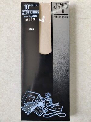 Vintage hübsche Polly 10 DEN Strümpfe, Farbe Silvia, Einheitsgröße,