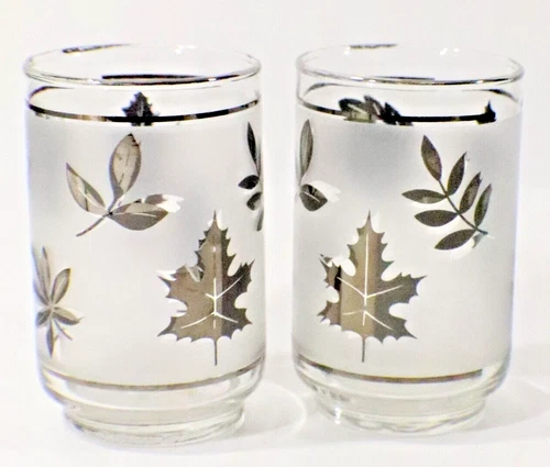 Set of 2 Silver Leaf by Libbey Glass Company 12 Oz Flat Tumbler 1953-78 USA