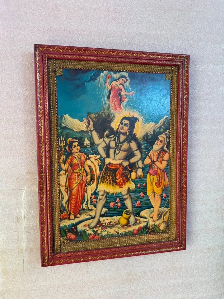 Quadro pintado Old Picture God Shiva Parvati, decoração de parede de madeira - 16 x 22 " - Imagem 2 de 4