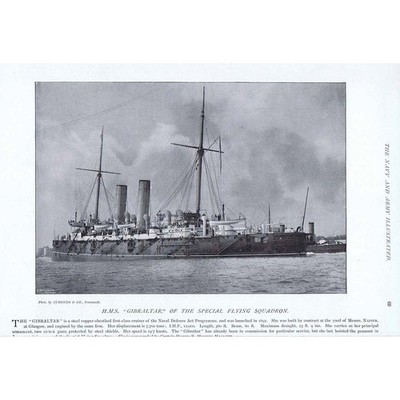 HMS Gibraltar of the Special Flying Squadron - Antique Print 1896