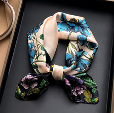 100 Silk Mulberry 20" Small Scarf Women Neckerchief Wrap Checkered flower Print
