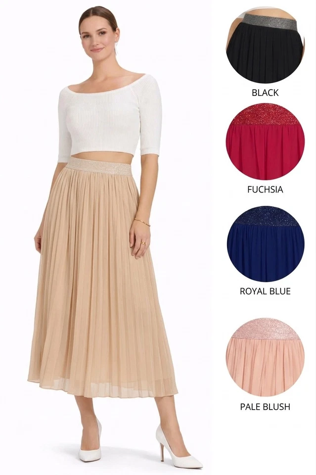 Jupe Midi Plissée Femme Taille Élastique Fluide Chic Bureau Soirée S/M,L/XL - Photo 1/1