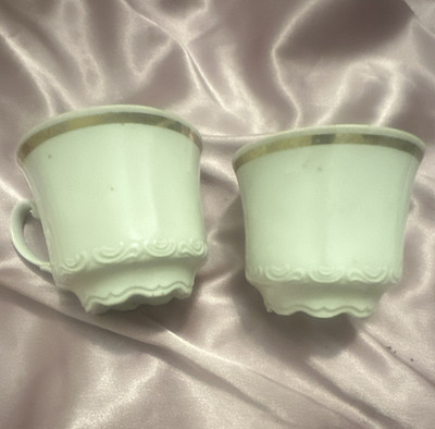 Winterling Bavaria Porcelain Coffee Cup Set of 2 White Gold Floral 8 oz