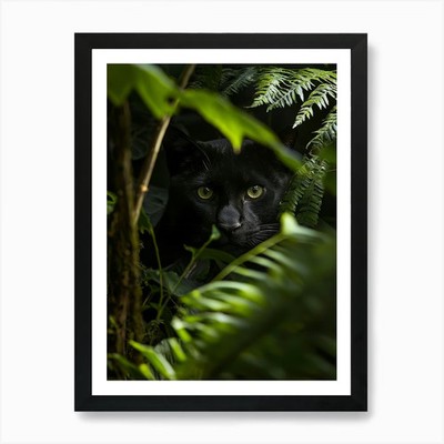 Schwarze Katze im Dschungel. Erzeugt ein gerahmtes Wandbild Poster Leinwanddruck Bild