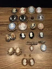 Vintage Cameo Costume Jewelry Lot of 12 Brooches 5 Necklaces 1 Locket 2 Earrings