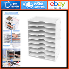 9-Tier Paper Organizer Storage for Desk - File Sorter Document Holder, White