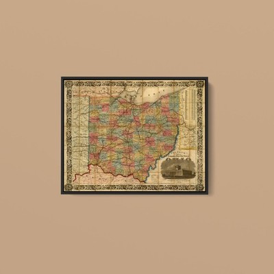 Vintage Maps - Railroad Township Map of the States of Ohio - Paper or Canvas