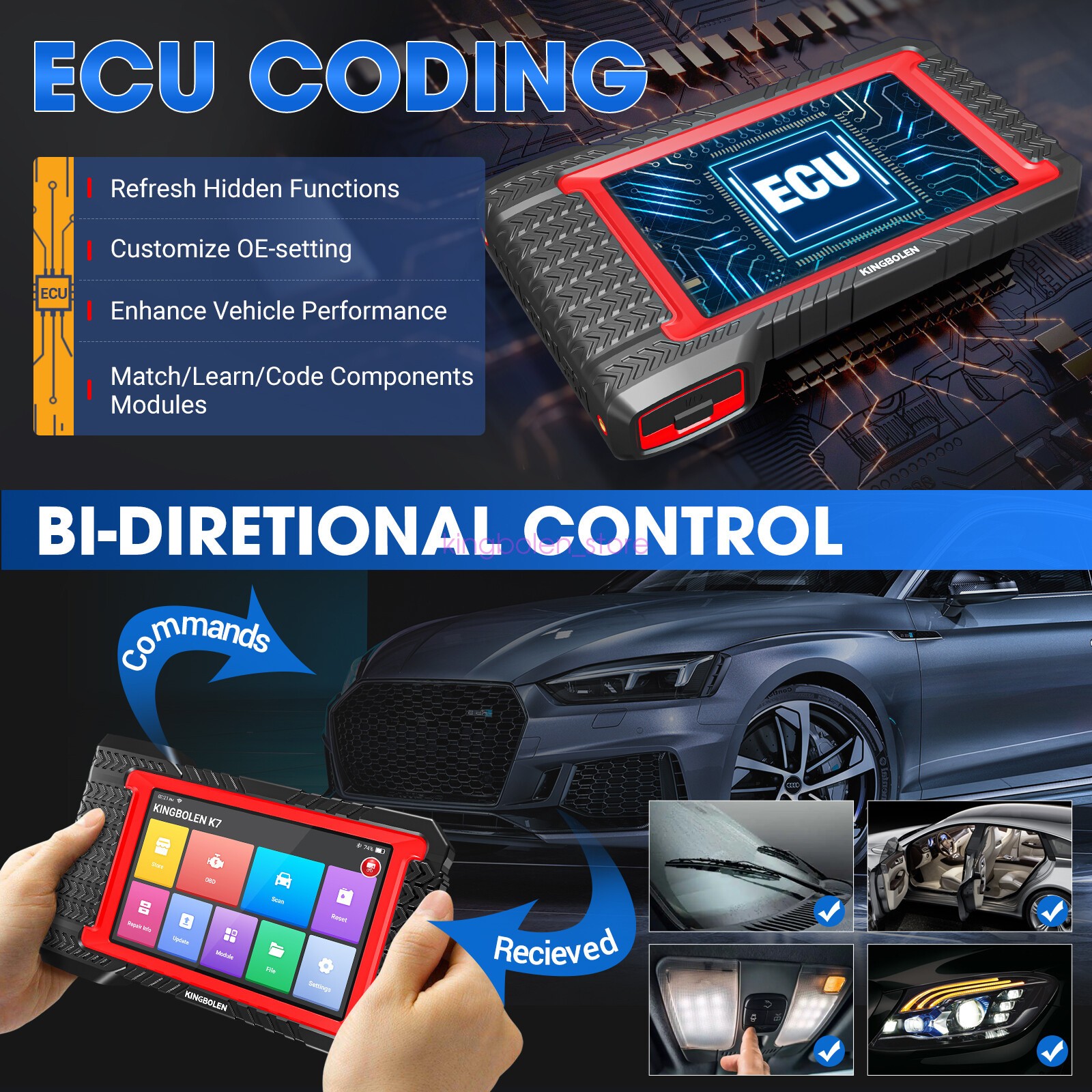 KINGBOLEN K7 Elite OBD2 Scanner All System Car Diagnostic ECU Key Coding CANFD
