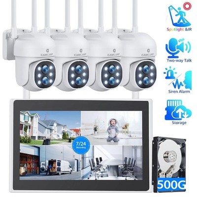 4MP Überwachungskamera Set Aussen WLAN mit 10''Monitor 10CH NVR 500GB 10X Zoom