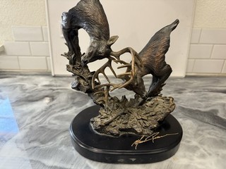 “THUNDERSTRUCK” Bronze Sculpture Statue By Marc Pierce! RARE Deer Bucks Battle!