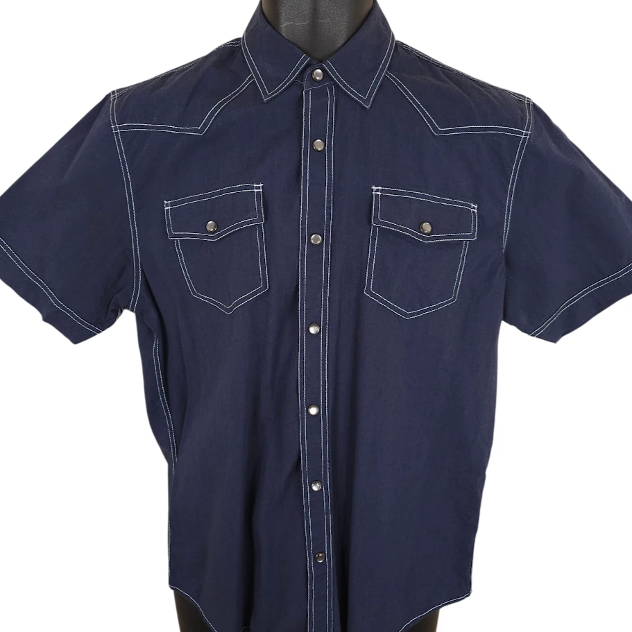 Dukes Bark Western Shirt Mens Size Medium Blue Pearl Snap Buttons - Image 2 of 4