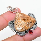 Wild Horse, Garnet Gemstone 925 Sterling Silver Gift Jewelry Pendant 2.05" h520