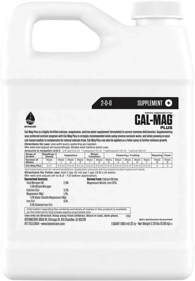 Botanicare Cal Mag Plus 32 oz / 1 cuarto - aditivo nutritivo de magnesio cal-mag qt Foto 2 de 2