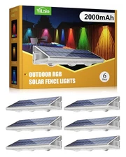 Solar Fence Lights Outdoor - Warm White & RGB 6 Color, Solar Lights Outdoor I...