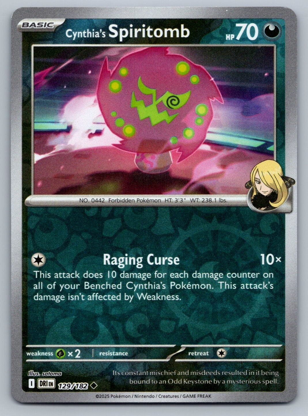 2025 Pokemon Destined Rivals Cynthia's Spiritomb 129/182 Reverse Holo