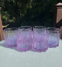 VTG Set of 6 Selezione IVV Glacier Ice Bark Lowball Glass Tumblers - Alexandrite