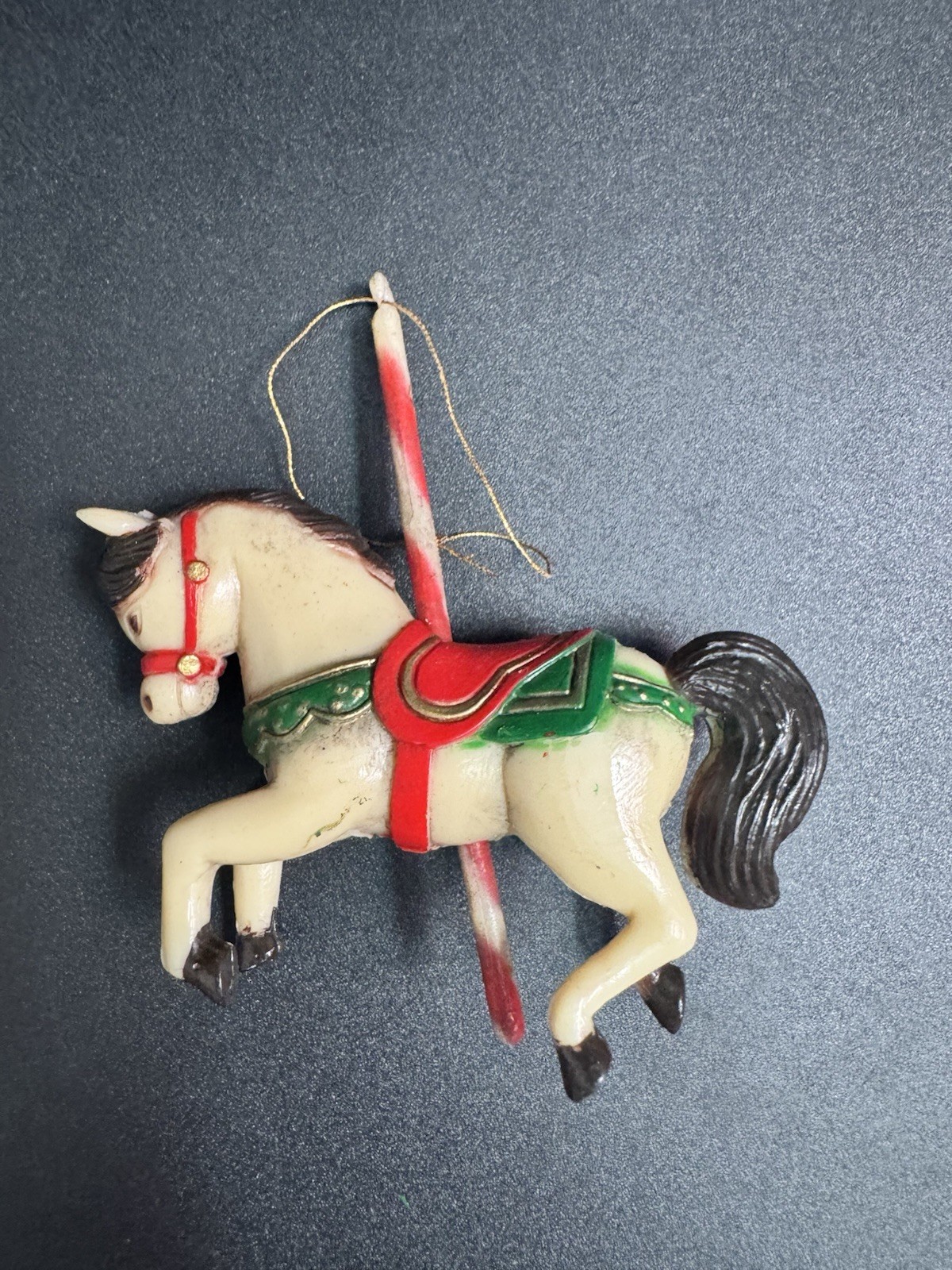 Vintage Celluloid Carousel Horse Christmas Ornament Merry Go Round 4