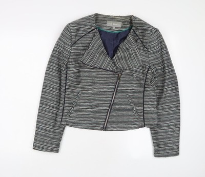 Marks and Spencer Damen Grau Geometrisches Muster Jacke Größe 14 Reißverschluss