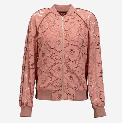Women Jacket Twinset Milano Pink Floral Lace Bomber Size UK 12