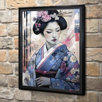 Geisha Aquarell Wand Japanisch Wohndeko 2 Kunstdruck Poster Minimal Style Des