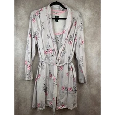 Laura Ashley Women's Pajama Robe and Nightgown Set Floral Stripe Pink Size Large