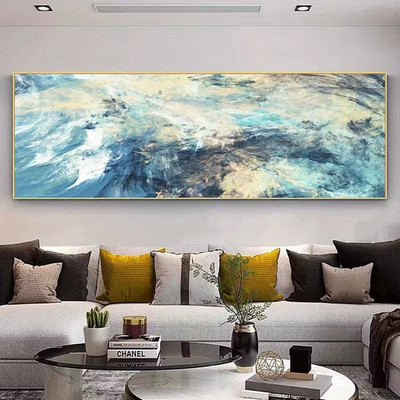 Panoramic Blue Abstract Artwork Canvas Print Wall Art Home Decor
