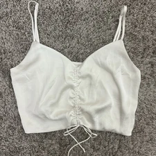 Aritzia Wilfred Verso Cami Top Women's Medium White Adjustable Strap Ruched Crop
