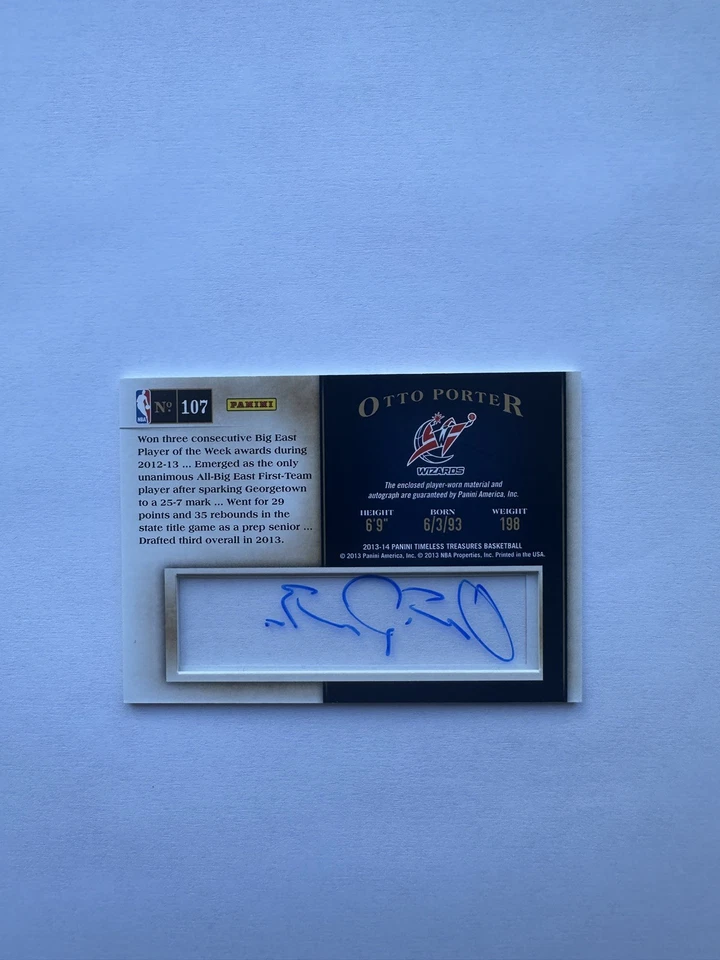 2013-14 Panini Timeless Treasures Otto Porter #107 Rookie Auto Jersey Relic RC - Image 4 of 4