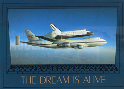 Space Shuttle Discovery Atop a Boeing 747 - NASA - Original Postkarte