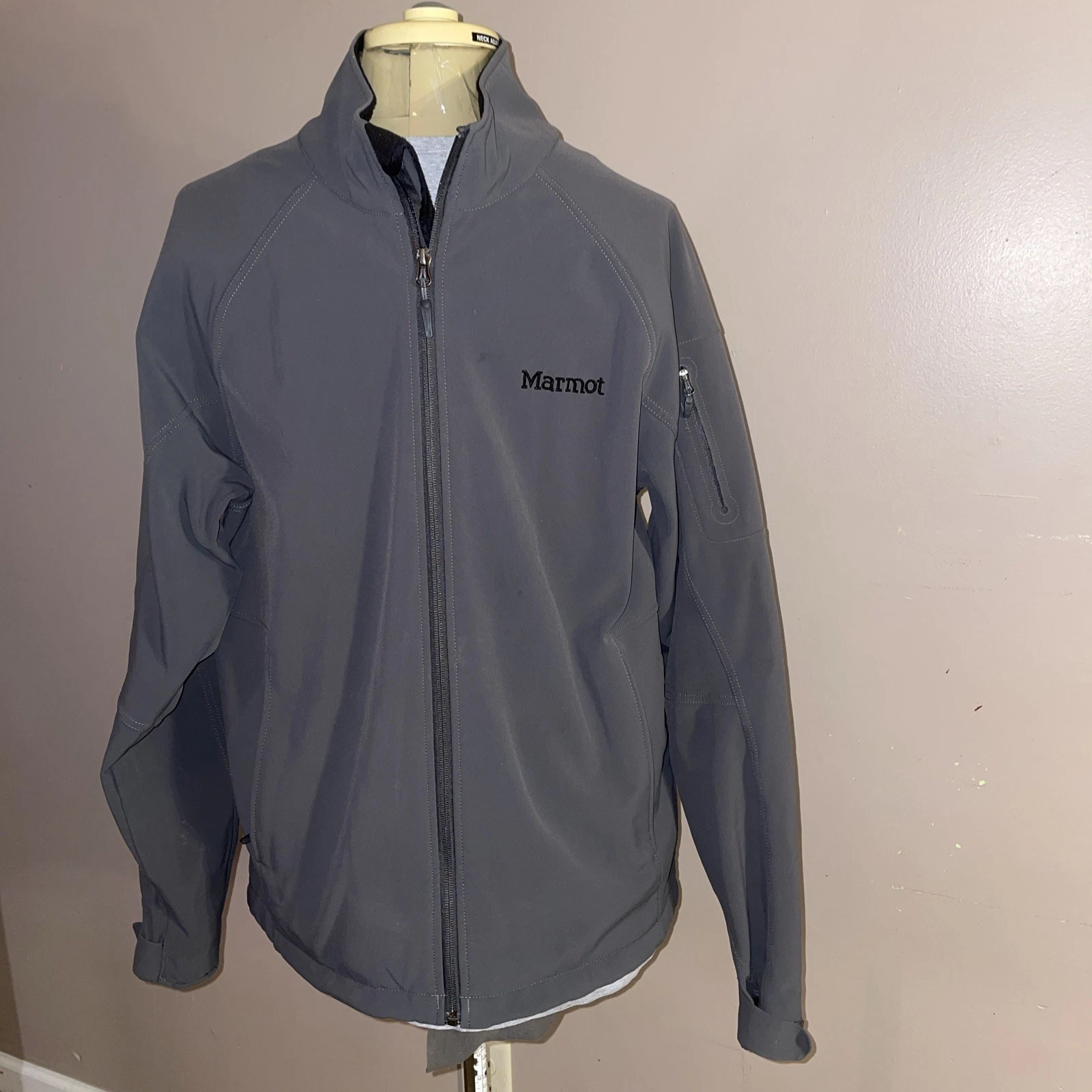 Marmot Softshell Jacket Mens Large Gray Medium Weight Full Zip Stretch