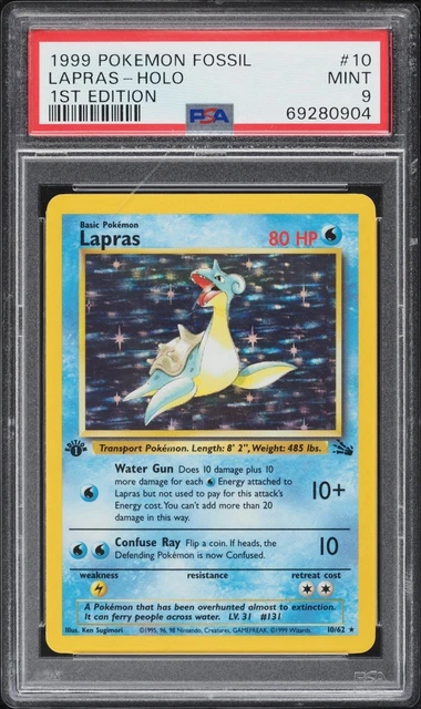 1999 POKEMON FOSSIL 1ST EDITION #10 LAPRAS-HOLO PSA 9