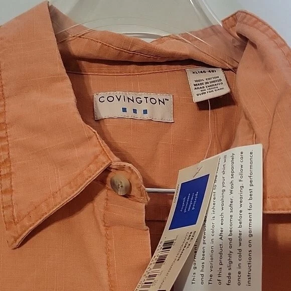 Covington 纽扣衬衫短袖口袋休闲工作 XL 全新舒适海滩 — 第 3/4 张图片