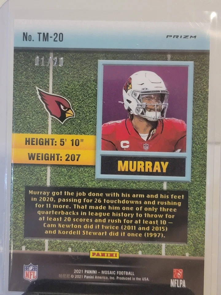 2021 Mosaic Kyler Murray SSP #d 1/20 (1/1 Jersey #) Green Fluorescent Touchdown - Image 2 of 2