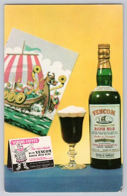 Viking Coffee Recipe w Vencom Danish Mead Honey Wine Postcard 1950s Recipe Venge