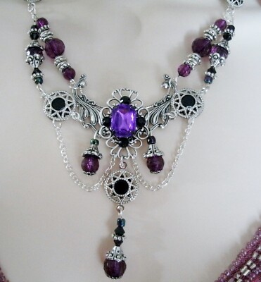 Purple Renaissance Art Deco Medieval Victorian Nouveau Edwardian Gothic Necklace