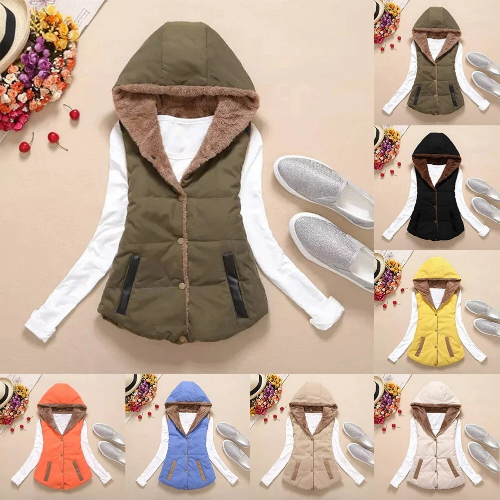 Women's Stylish Winter Padded Jacket with Hooded Waistcoat and Buttoned  Front | eBay