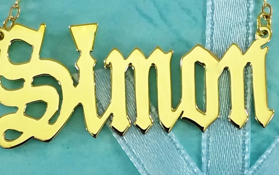 COLLAR PERSONALIZADO CHAPADO EN ORO 18K INGLÉS ANTIGUO CUALQUIER PLACA CON NOMBRE ** VENDEDOR DE EE. UU.