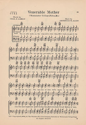Vtg WESTMINSTER COLLEGE song sheet 
