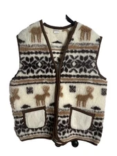 Eluna Thick 100% Wool Vest Brown Zipper Front Check Oversized. 27” x 43”