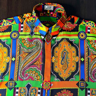 GIANNI VERSACE silk shirt Il Cachemire print size 52 from F/W 1991