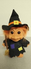 Vintage Troll Doll Russ Witch Orange Hair Halloween With Broomstick 8 Inches