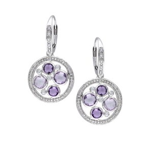 Authentic Simulated Amethyst Lever Back Drop Earrings 14K White Gold Plated Sterling