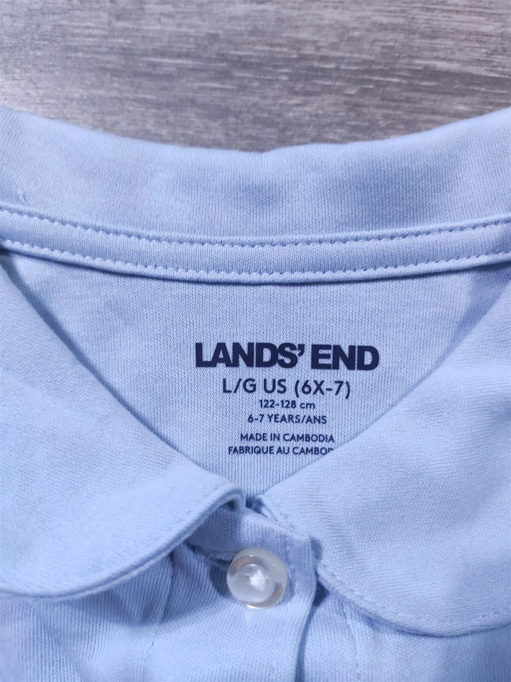 Lands End Shirt Girls Large 6X-7 Light Blue Button Up Dress Shirt Long Sleeve - Image 2 of 4