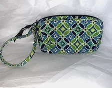 Vera Bradley Keychain Wallet Coin Purse Fabric Zip ID Case - Blue/ Green Floral.