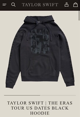 Taylor Swift Eras Tour US Dates Black Hoodie Size Large Swiftie BRAND NEW