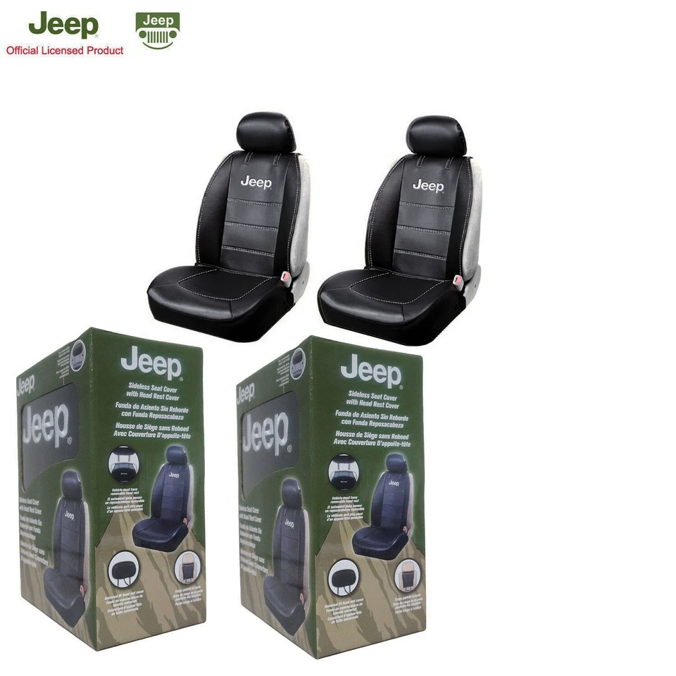 New Jeep Elite Mopar Black Car Truck Synthetic Leather Sideless Seat Covers Set Foto 2 de 4